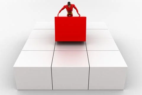 3d superhero  put box in center of other boxes concept Stock Illustration