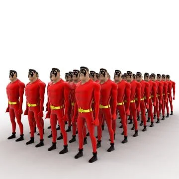 3d superhero in queue concept Stock Illustration