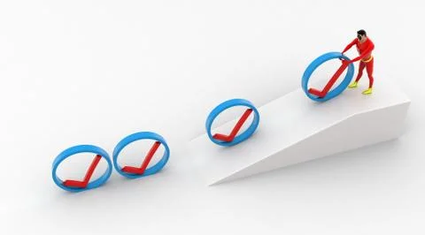 3d superhero rolling  right symbol from top of the slope concept Illustrazione stock