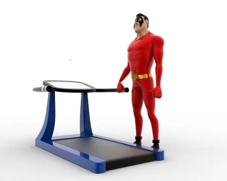 3d superhero with running track machine for exercise concept Stock Illustration