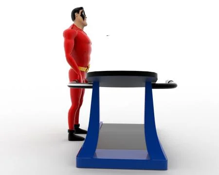 3d superhero with running track machine for exercise concept Stock Illustration