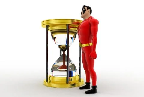 3d superhero with sand clock concept Stock Illustration