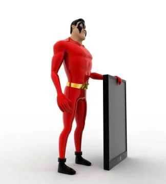 3d superhero  with smartphone concept Stock Illustration