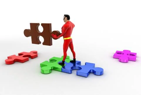 3d superhero solve puzzle concept Stock Illustration