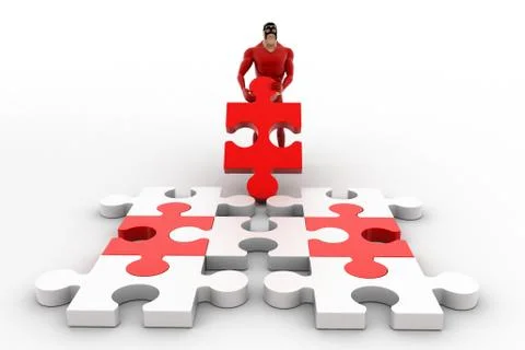3d superhero  solving puzzle concept Stock Illustration