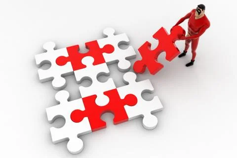 3d superhero  solving puzzle concept Stock Illustration