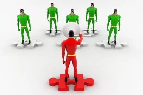 3d superhero speaking in speaker concept Illustrazione stock