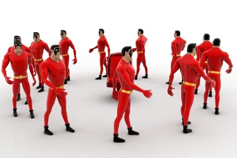 3d superhero  standing in circular queue concept Stock Illustration