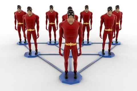 3d superhero standing on triangular  network concept Stock Illustration