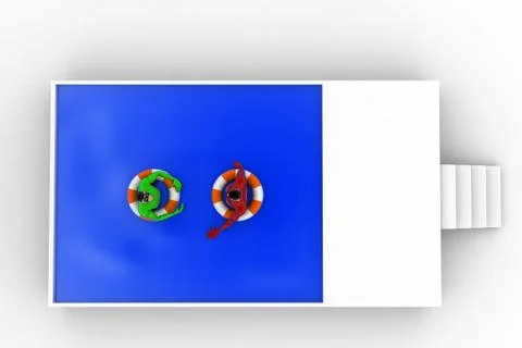 3d superhero swimming in pool with float and another superhero concept Stock Illustration