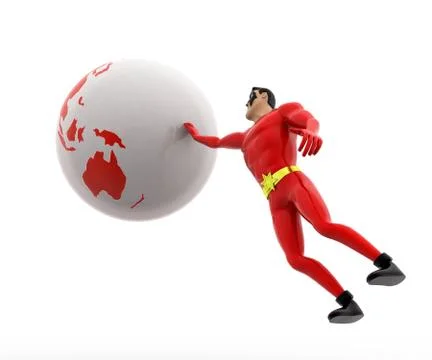 3d superhero trying to catch earth concept Stock Illustration