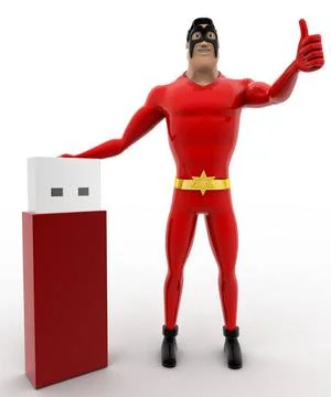 3d superhero with usb pendrive concept 3d superhero with usb pendrive conc... Stock Photos