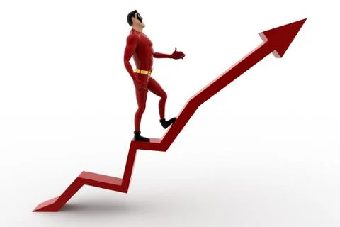 3d superhero walking on red arrow concept Illustrazione stock