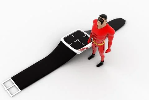 3d superhero with watch concept Stock Illustration