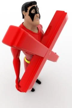 3d superhero with wrong sign concept Stock Illustration