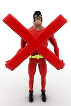 3d superhero with wrong sign concept Stock Illustration