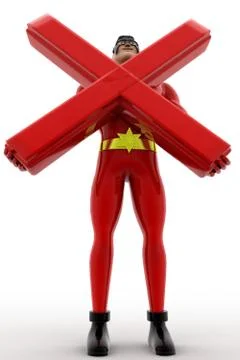 3d superhero with wrong sign concept Stock Illustration
