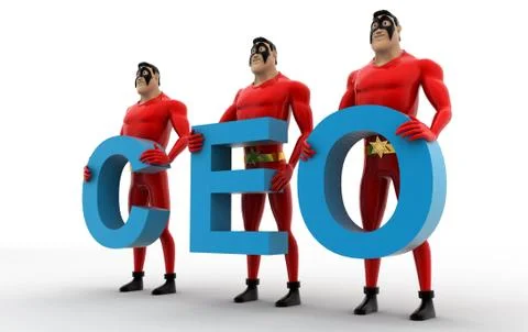 3d superheros with CEO text in hand concept Stock Illustration