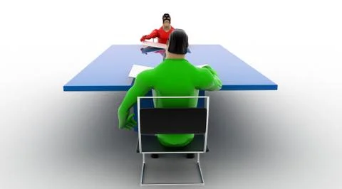 3d superheros having conversation in between a table concept Stock Illustration