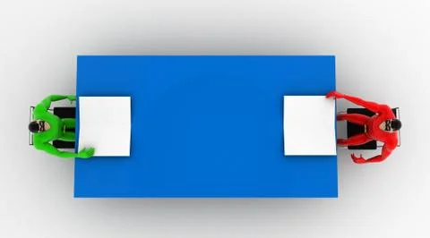 3d superheros having conversation in between a table concept Stock Illustration