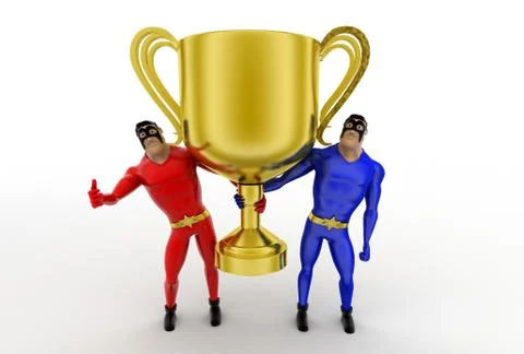 3d superheros lifting cup concept Stock Illustration