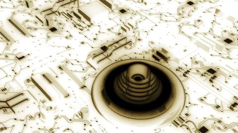 3D surface of computer circuit. Design. Animated diagram of computer motherboard Illustrazione stock