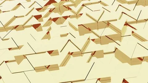 3D surface with moving triangles. Design. Triangles are pushed out by waves on Illustrazione stock