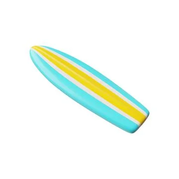 3D surfboard vector icon, realistic surfing board striped blue and yellow design Illustrazione stock