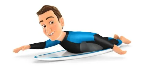 3d surfer lying down on surfboard Stock Illustration