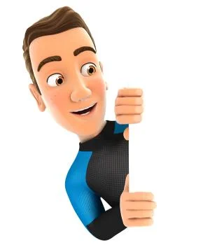 3d surfer peeping over blank wall Stock Illustration