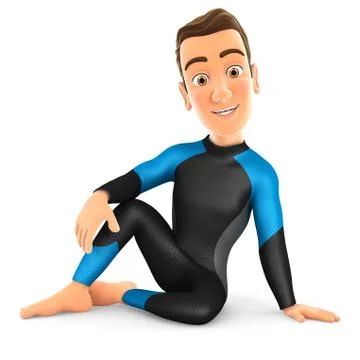 3d surfer sitting on the floor Stock Illustration