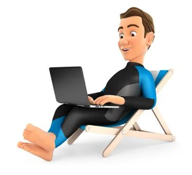 3d surfer working on vacation Stock Illustration