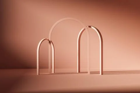 3d surreal presentation pink flat indoor background with three arches Stock Illustration