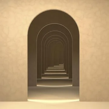 3d Surreal Render, Abstract Arch Tunnel Scene for Product Display. Stock Illustration