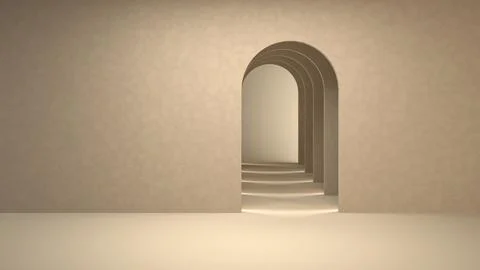 3d Surreal Render, Abstract Arch Tunnel Scene for Product Display. Stock Illustration
