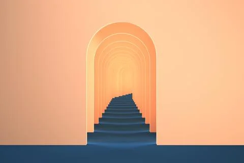 3d surreal render. Abstract arch tunnel peach pastel contrast color background. Stock Illustration