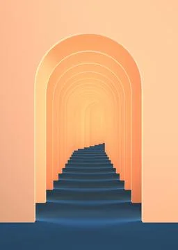 3d surreal render. Abstract arch tunnel peach pastel contrast color background. Illustrazione stock