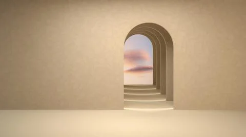 3d Surreal Render Illustration, Abstract Modern Minimal Room Background with Stock Illustration