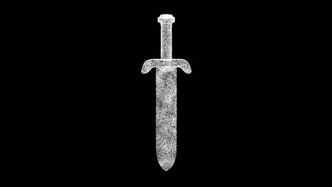3D sword on black background. Object made of shimmering particles. History .. Stock Illustration
