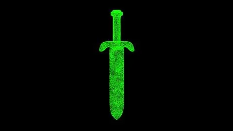 3D sword on black background. Object made of shimmering particles. History .. Stock Illustration