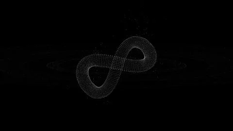 3D symbol of infinity consisting of millions of moving particles on black bac Stock Illustration
