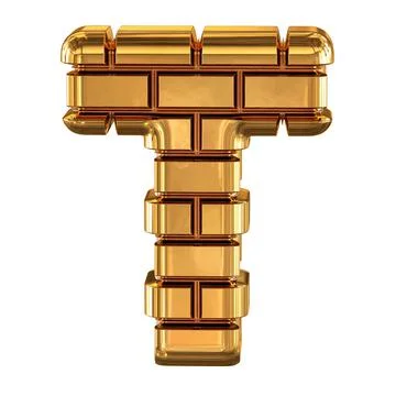 The 3d symbol made of gold bricks. letter t Stock Illustration
