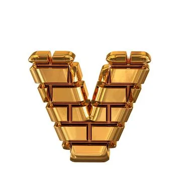 The 3d symbol made of gold bricks. letter v Stock Illustration