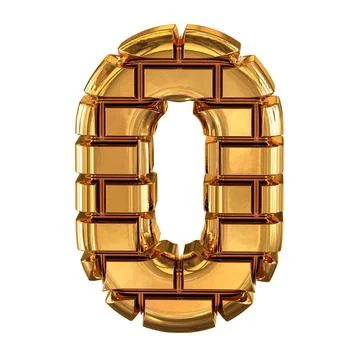 The 3d symbol made of gold bricks. number 0 Stock Illustration