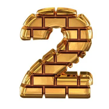 The 3d symbol made of gold bricks. number 2 Illustrazione stock