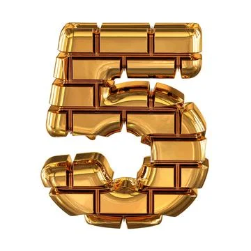 The 3d symbol made of gold bricks. number 5 Illustrazione stock