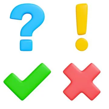 3D Symbols Set Question Mark, Exclamation, Check and Cross on White Backgroun Stock Illustration