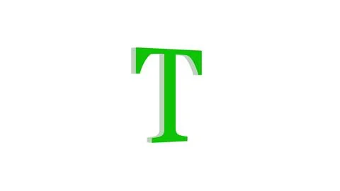 3d T letter logo loopable green color white background Illustrazione stock