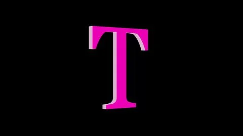 3d T letter logo loopable pink color black background Stock Illustration