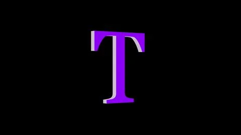 3d T letter logo loopable purple color black background Illustrazione stock